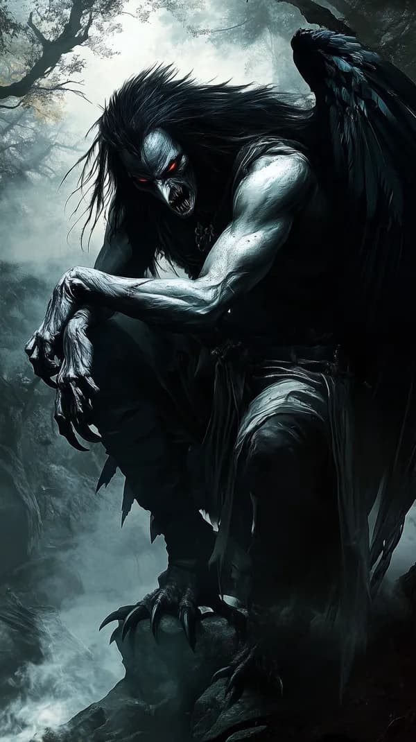 Shadow-Winged Demon in a Misty Forest - Dark Fantasy Wallpaper - HD Wallpaper, 4k Background Image