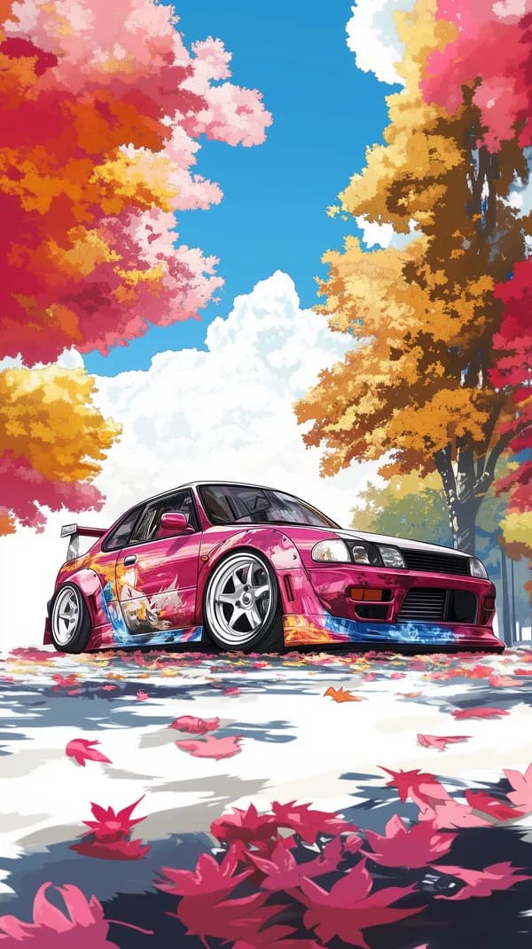 Vibrant Autumn Sky: Pink Street Racer Car Wallpaper - HD Wallpaper, 4k Background Image