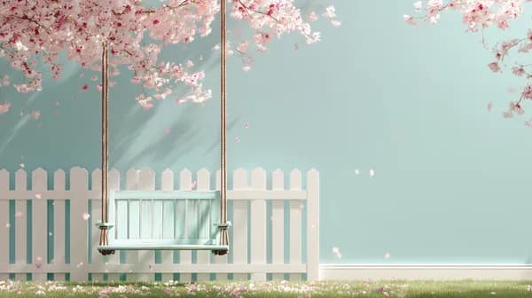 Soft Pastel Garden Swing Under Cherry Blossom Canopy - HD Wallpaper, 4k Background Image