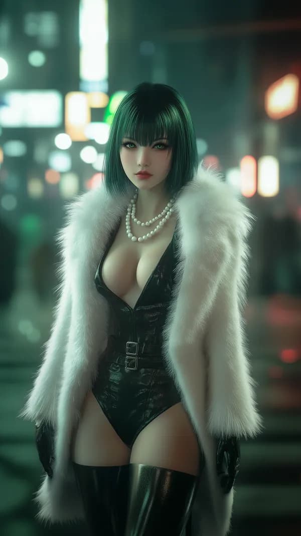 Neon Night Diva in Lux Fur Coat and Shiny Latex Bodysuit - HD Wallpaper, 4k Background Image