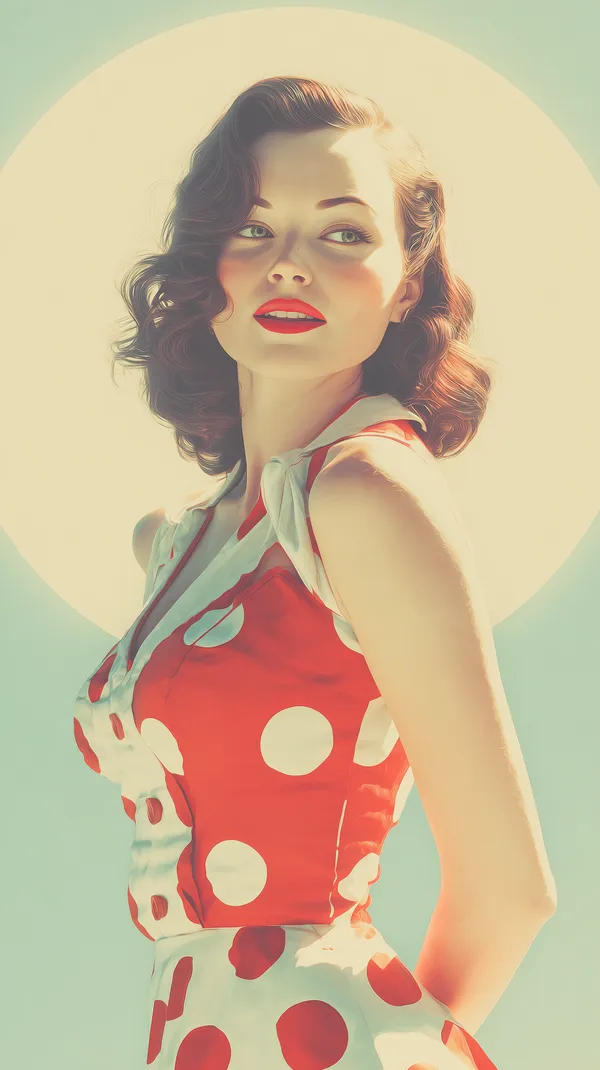 Vintage Retro Pin-Up Portrait: Red Polka Dot Dress Wallpaper - HD Wallpaper, 4k Background Image