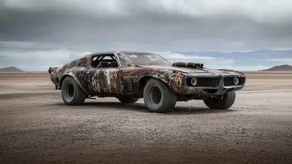 Desert Rust: Weathered Muscle Car in a Vast Dune Landscape - HD Wallpaper, 4k Background Image