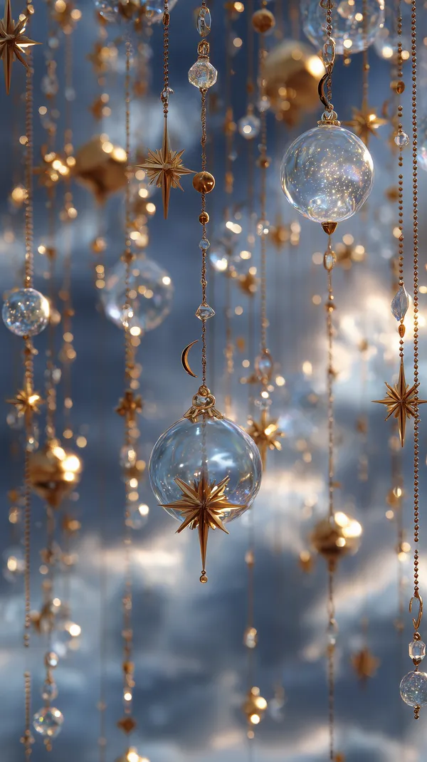 Golden Glass Ornaments with Star Charms in Dreamy Hanging Decor - HD Wallpaper, 4k Background Image