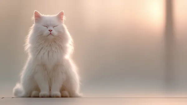 Serene White Cat in Warm Sunrise Light - Soft Dreamy Wallpaper - HD Wallpaper, 4k Background Image