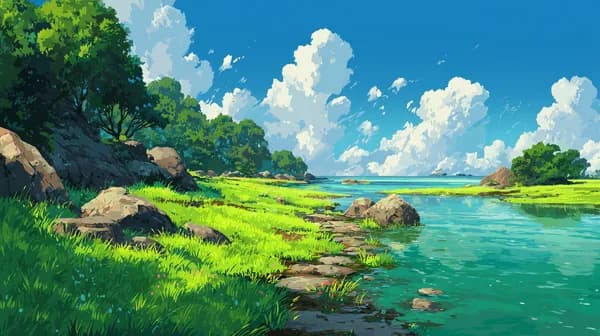 Vibrant Lakeside Landscape in Bright Sunny Palette - HD Wallpaper, 4k Background Image