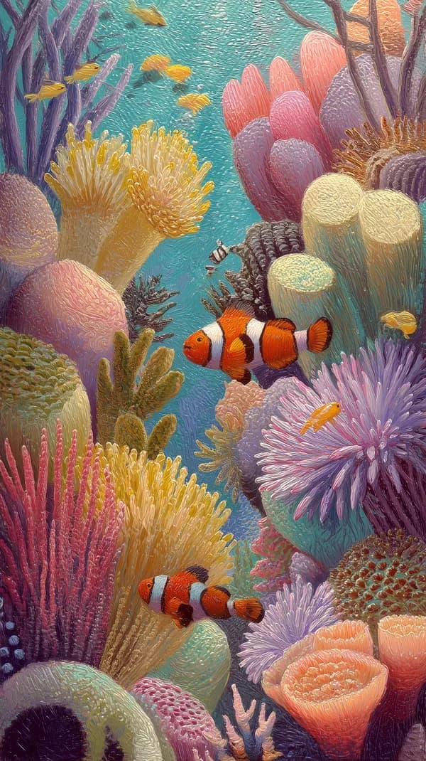 Vibrant Coral Reef Underwater Scene with Clownfish Art - HD Wallpaper, 4k Background Image