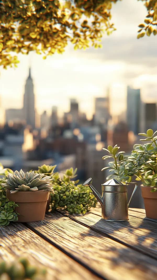 Golden Hour Rooftop Garden: Succulents & Watering Can - HD Wallpaper, 4k Background Image