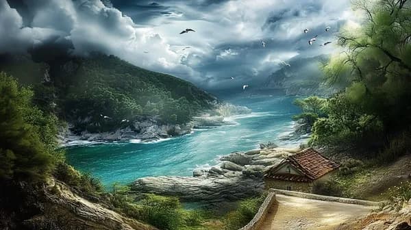 Tranquil Coastal Valley Landscape with Turquoise Waters - HD Wallpaper, 4k Background Image