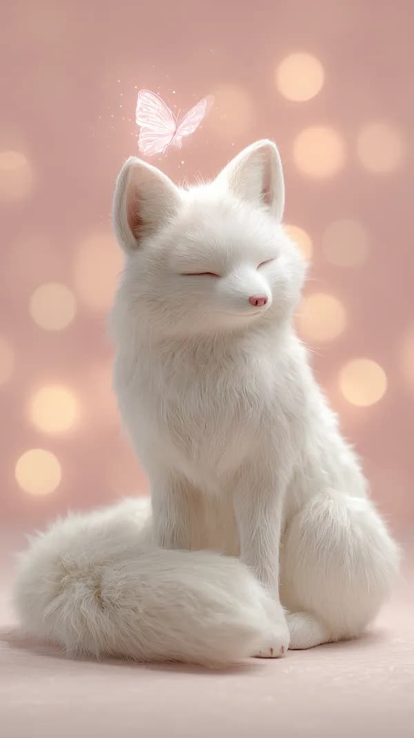 White Fluffy Cat with Butterfly - Soft Pink Dream Wallpaper - HD Wallpaper, 4k Background Image