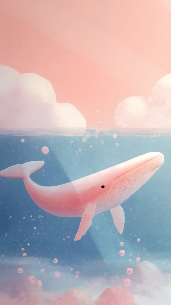 Pastel Pink Whale in a Serene Underwater Dreamscape - HD Wallpaper, 4k Background Image