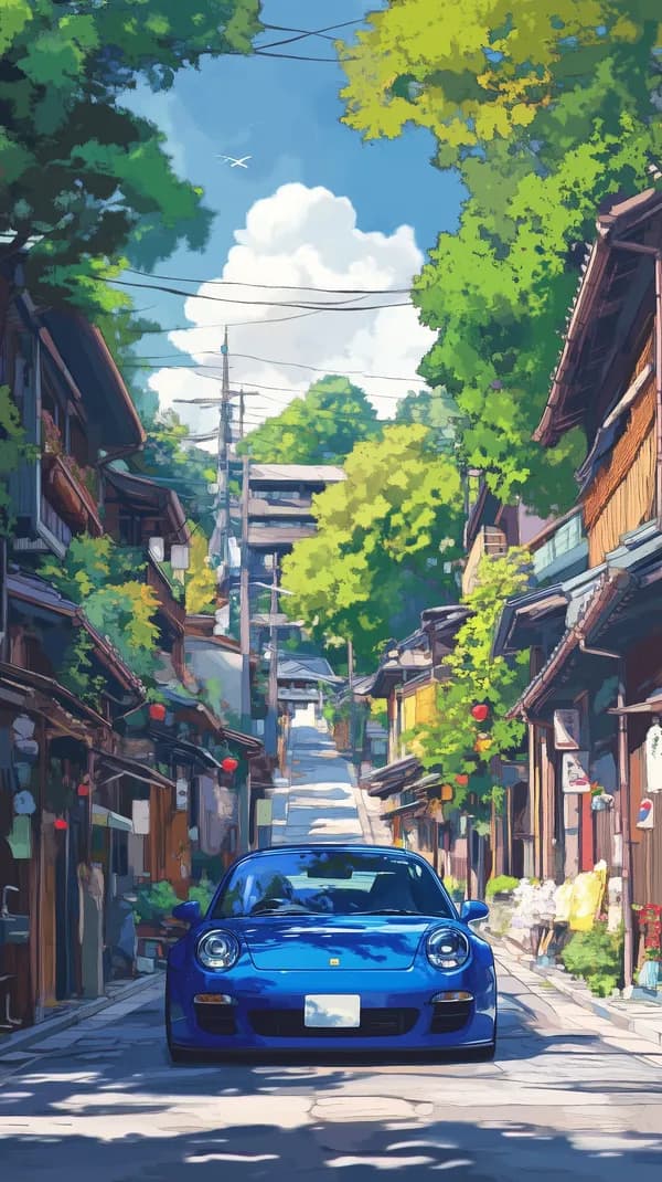 Vibrant Azure Sports Car on a Sunny Mountain Street Scene - HD Wallpaper, 4k Background Image