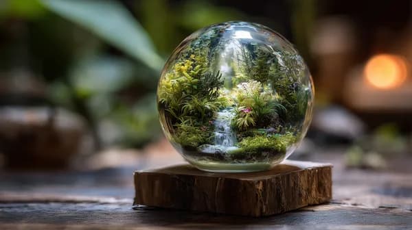 Glass terrarium globe with tiny waterfall garden wallpaper - HD Wallpaper, 4k Background Image
