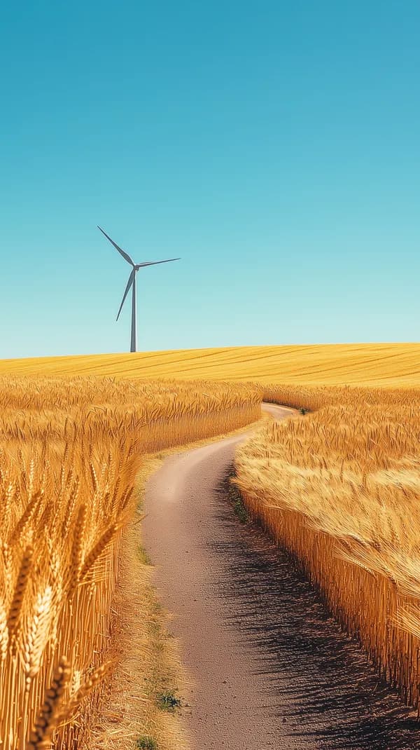 Golden Wheat Field and Wind Turbine - Serene Landscape Wallpaper - HD Wallpaper, 4k Background Image