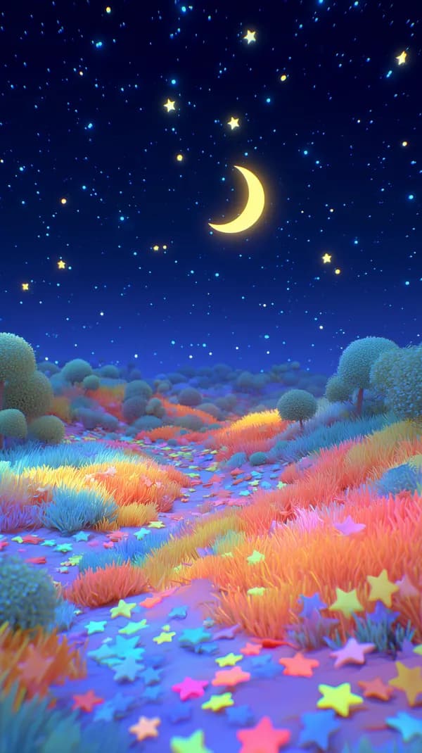 Dreamy Night Sky Over Neon Rainbow Meadow Wallpaper - HD Wallpaper, 4k Background Image