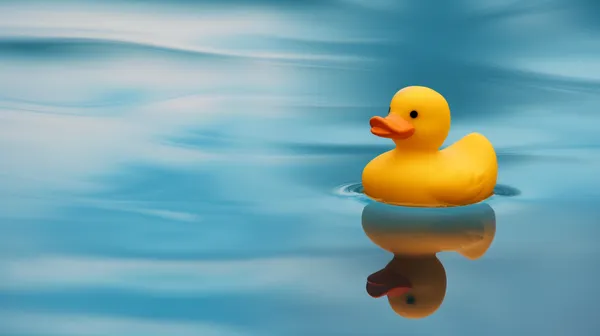 Yellow rubber duck floating on serene blue water wallpaper - HD Wallpaper, 4k Background Image