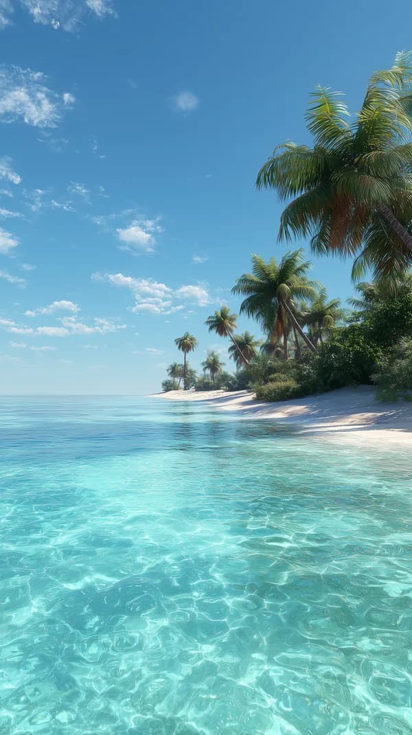 Tropical Beach Paradise: Turquoise Waters & Palm Trees - HD Wallpaper, 4k Background Image