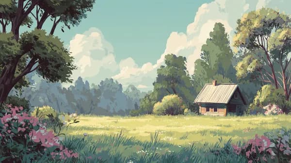 Pastoral countryside cottage in a sunlit meadow wallpaper - HD Wallpaper, 4k Background Image