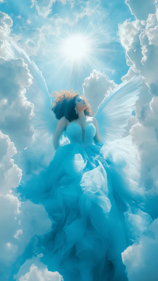 Azure Sky Wings: Ethereal Woman in Cloudy Dreamscape - HD Wallpaper, 4k Background Image