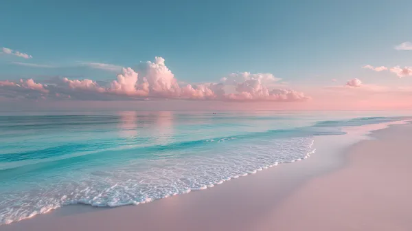 Pastel Beach Sunset: Turquoise Waters and Pink Cloud Sky - HD Wallpaper, 4k Background Image