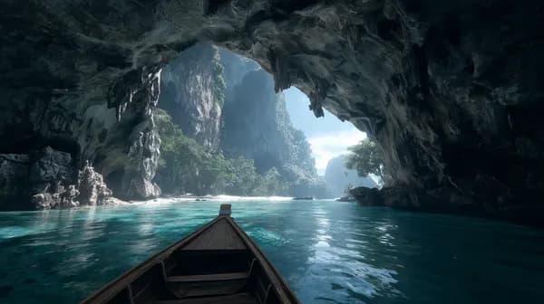 Tranquil Sea Cave Escape: turquoise waters and sunlight - HD Wallpaper, 4k Background Image