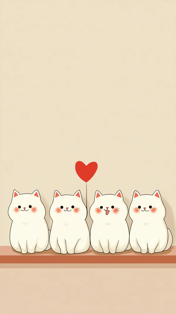 Adorable White Cats with Heart Balloon - Cute Cartoon Wallpaper - HD Wallpaper, 4k Background Image