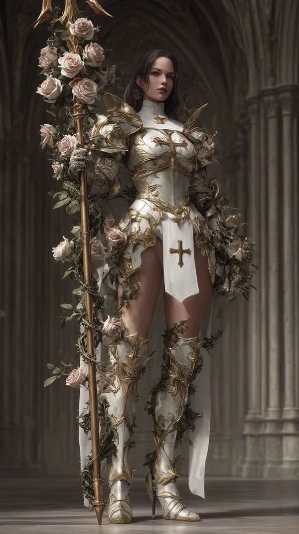 Elegant Floral-Armor Warrior Portrait in White & Gold - HD Wallpaper, 4k Background Image