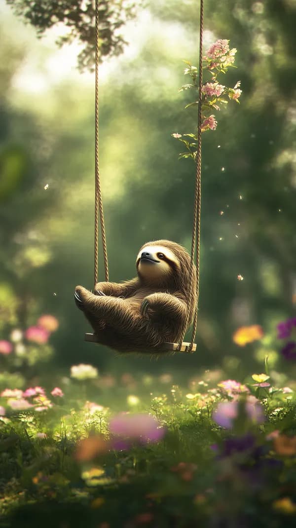 Whimsical Sloth on a Swing in a Sunlit Garden Wallpaper - HD Wallpaper, 4k Background Image