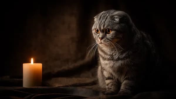 Moody Candlelit Scene: Gray Tabby Cat Portrait Wallpaper - HD Wallpaper, 4k Background Image