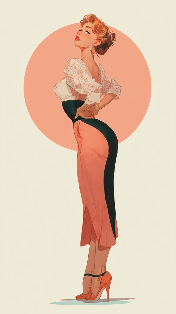Vintage Fashion Illustration: Elegant Woman in Peach Tones - HD Wallpaper, 4k Background Image