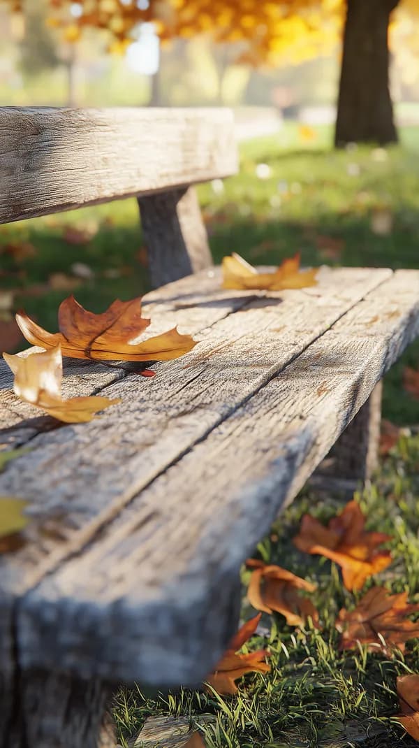 Autumn Park Bench in Warm Golden Light - Rustic Wood Texture - HD Wallpaper, 4k Background Image