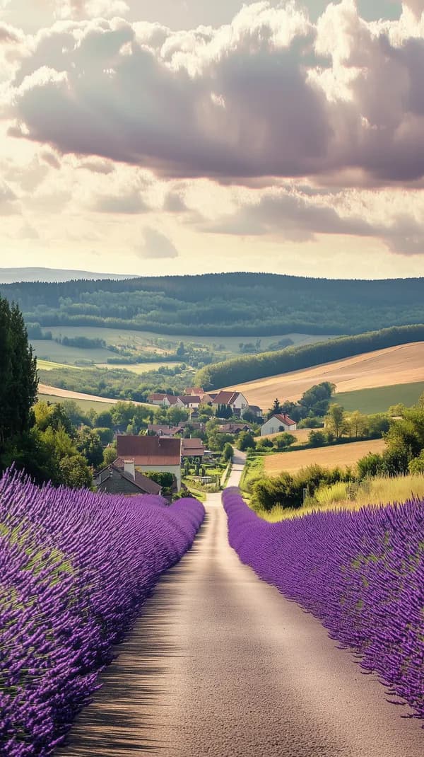 Lavender Field Path at Sunset – Rustic Countryside Wallpaper - HD Wallpaper, 4k Background Image