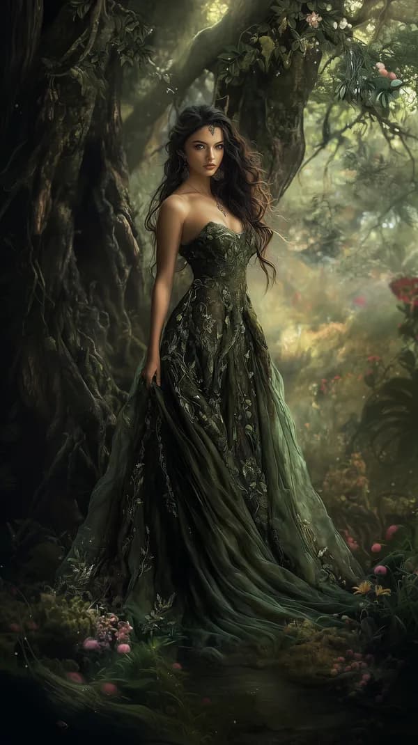 Emerald Forest Enchantress in a Dreamy Woodland Gown - HD Wallpaper, 4k Background Image