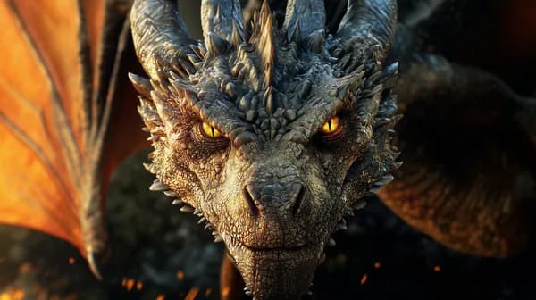 Majestic Dragon Portrait: Fiery Eyes, Scales, and Wings - HD Wallpaper, 4k Background Image