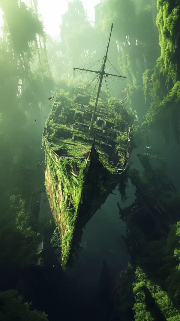Moss-Covered Shipwreck in a Lush Green Jungle Abyss - HD Wallpaper, 4k Background Image