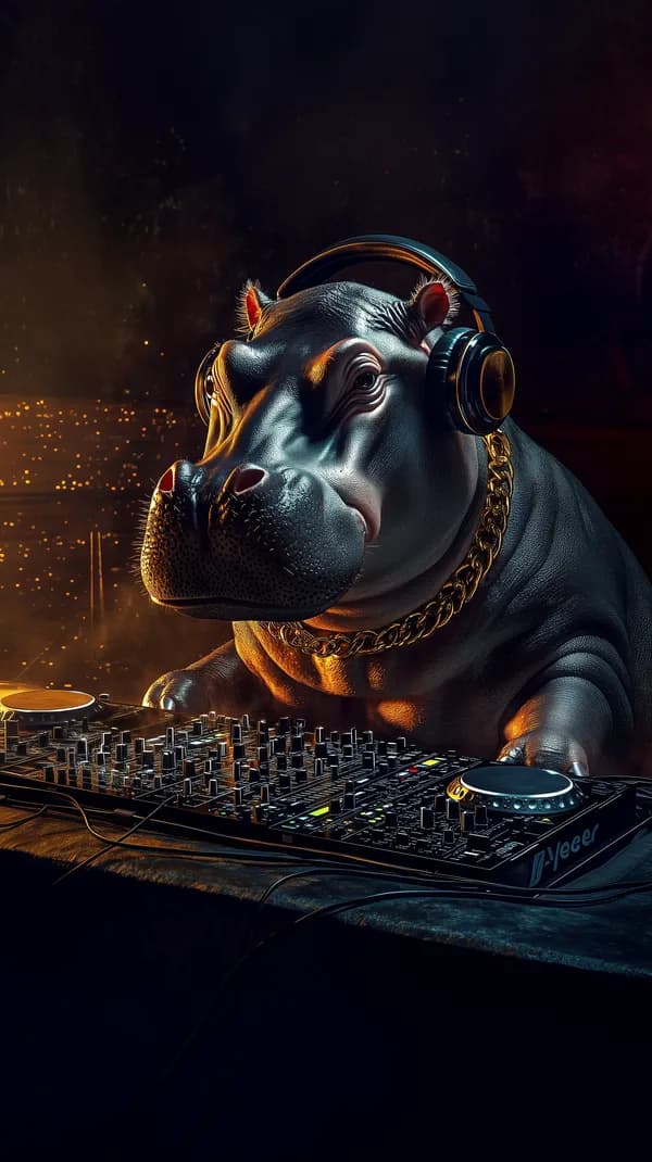 Hippo DJ with Golden Chain Beats in Neon Nightclub - HD Wallpaper, 4k Background Image