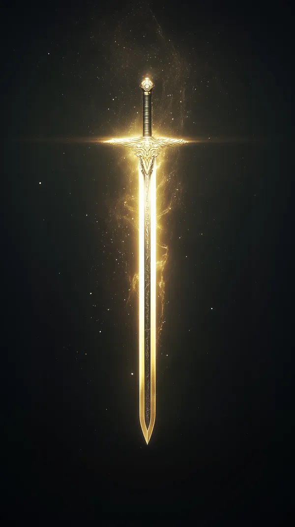 Golden Glowing Sword: Epic Fantasy Blade in Darkness - HD Wallpaper, 4k Background Image