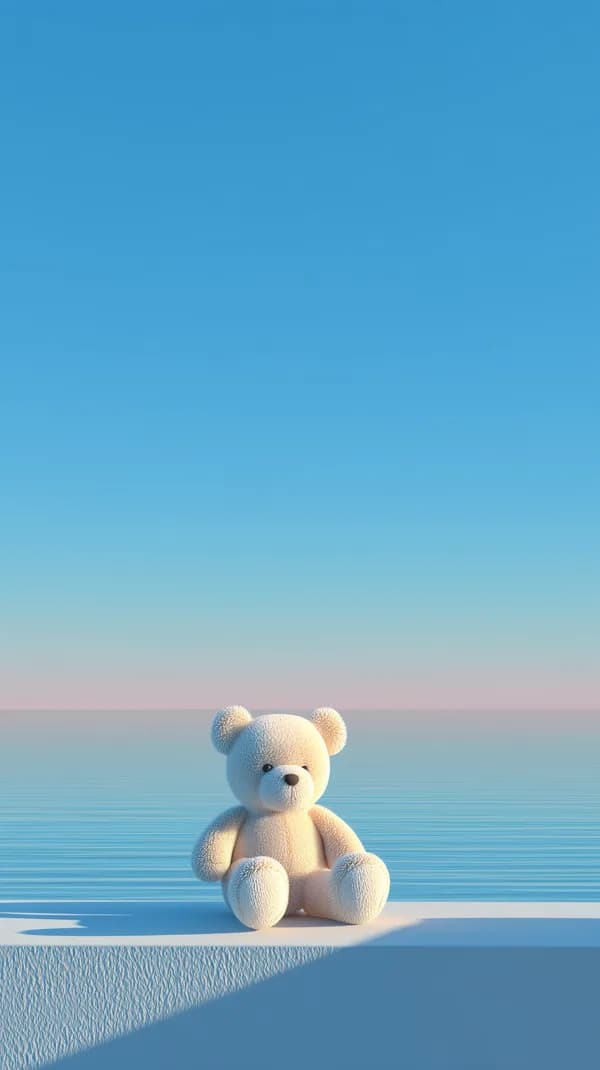 Soft White Teddy Bear by Calm Sea Under Blue Sky Wallpaper - HD Wallpaper, 4k Background Image