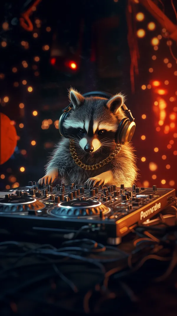 Raccoon DJ in Neon Nightclub: Warm Glow Beats and Nightlife Pulse - HD Wallpaper, 4k Background Image