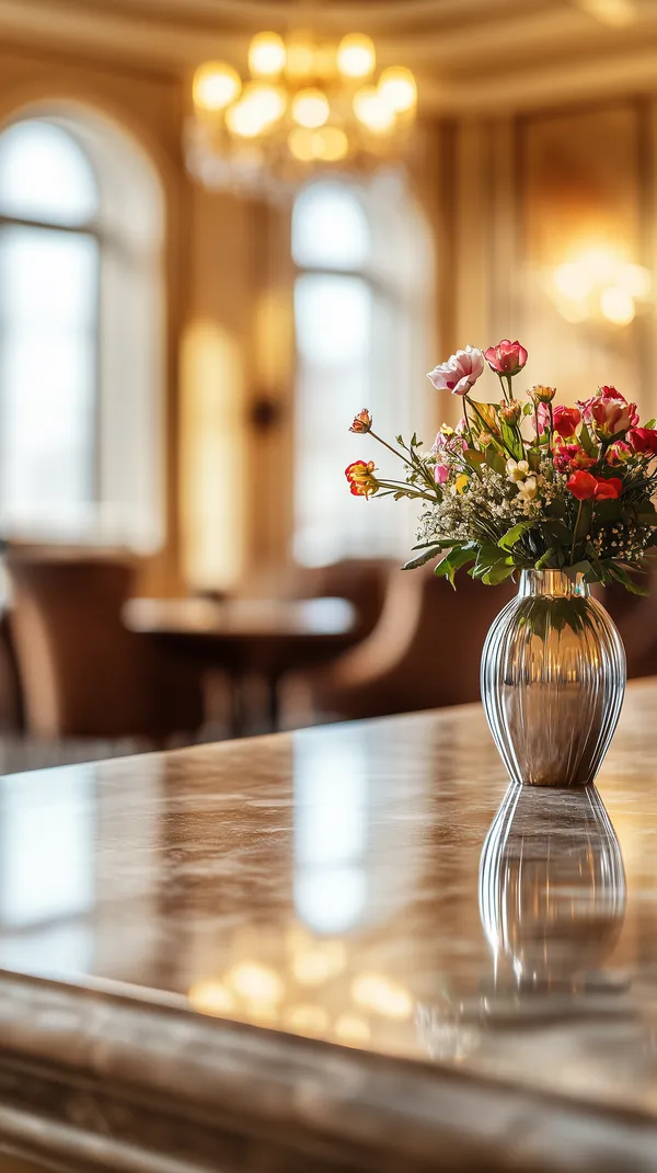 Elegant Floral Vase on Marble Counter in Warm Interior - HD Wallpaper, 4k Background Image
