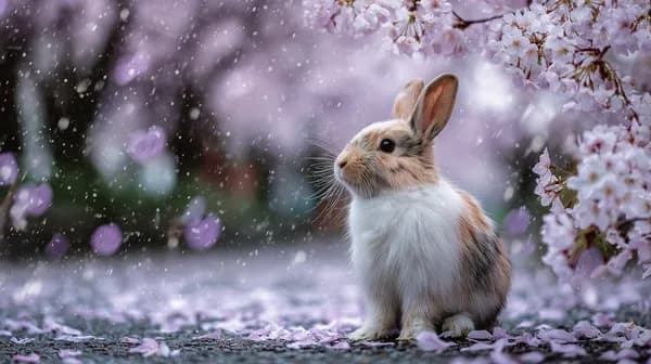 Pastel Spring Rabbit Under Cherry Blossoms Wallpaper - HD Wallpaper, 4k Background Image