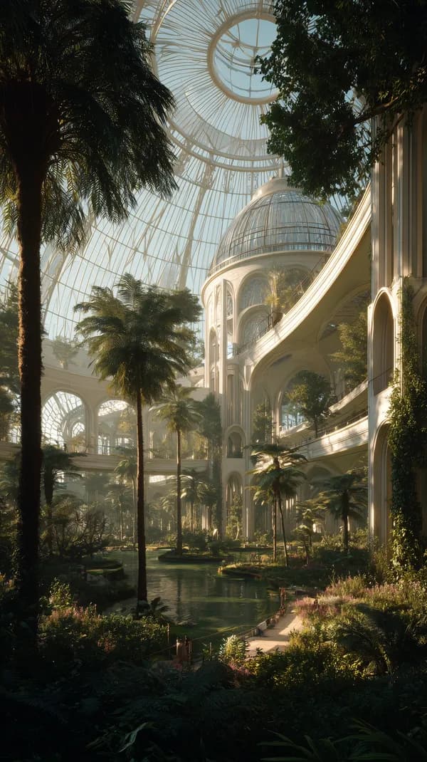 Glass Dome Conservatory with Lush Indoor Garden and Sunlit Atrium - HD Wallpaper, 4k Background Image