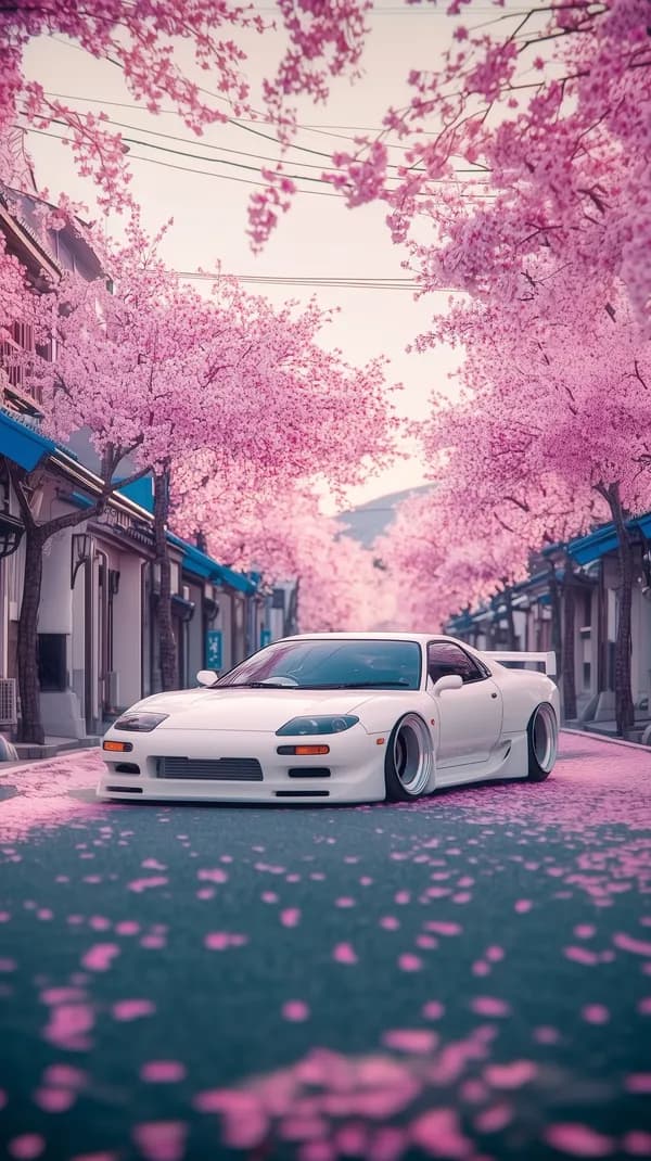 Dreamy Pink Cherry Blossom Street Car Wallpaper Scene - HD Wallpaper, 4k Background Image