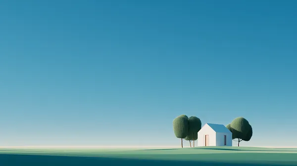 Minimalist countryside house under a clear blue sky - HD Wallpaper, 4k Background Image