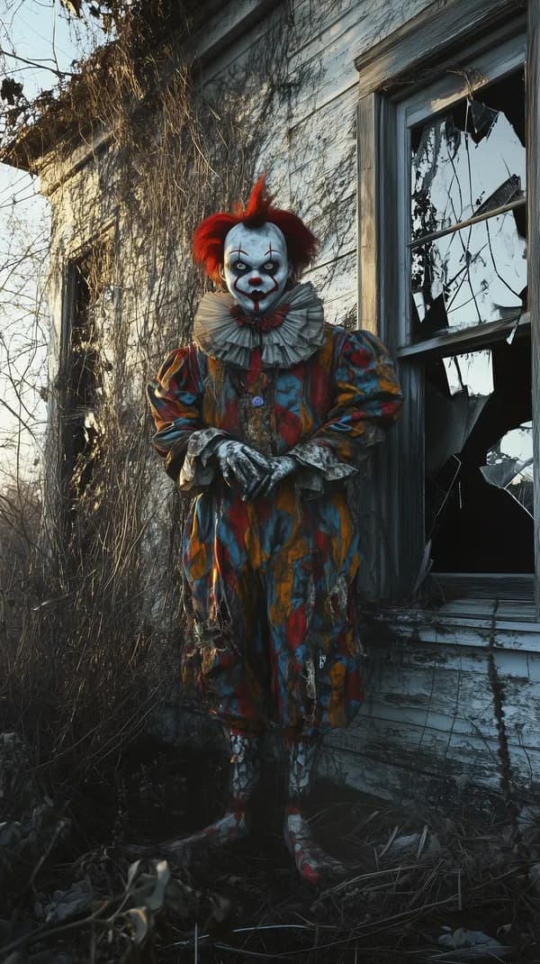 Eerie Clown in Abandoned House – Horror Wallpaper for Spooky Screens - HD Wallpaper, 4k Background Image
