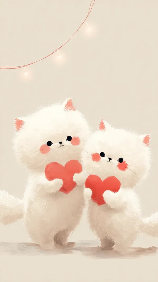 Cute Fluffy Kawaii Cats with Hearts – Soft Valentine Wallpaper - HD Wallpaper, 4k Background Image