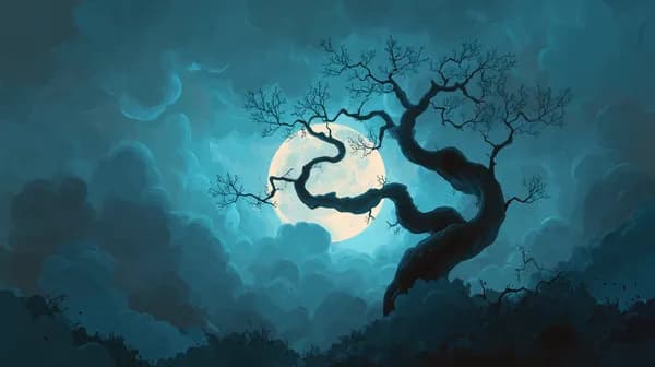 Moonlit Nightscape: Mystic Blue Forest with Silhouetted Tree - HD Wallpaper, 4k Background Image