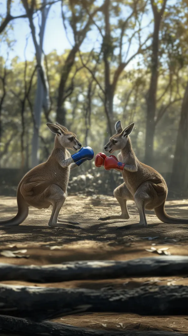 Playful Forest Kangaroos Boxing Wallpaper in Sunlit Woods - HD Wallpaper, 4k Background Image