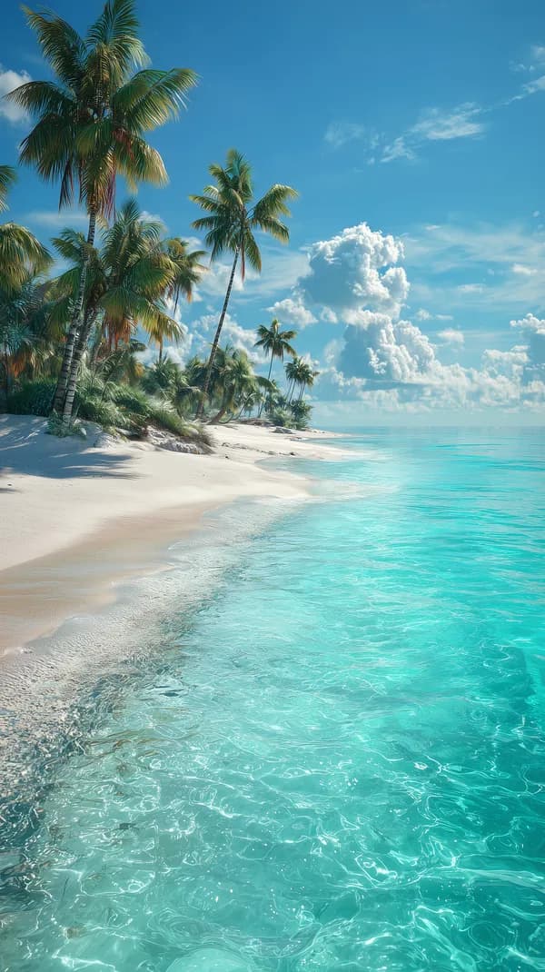 Tropical Beach Paradise: Palm Trees and Turquoise Ocean Wallpaper - HD Wallpaper, 4k Background Image