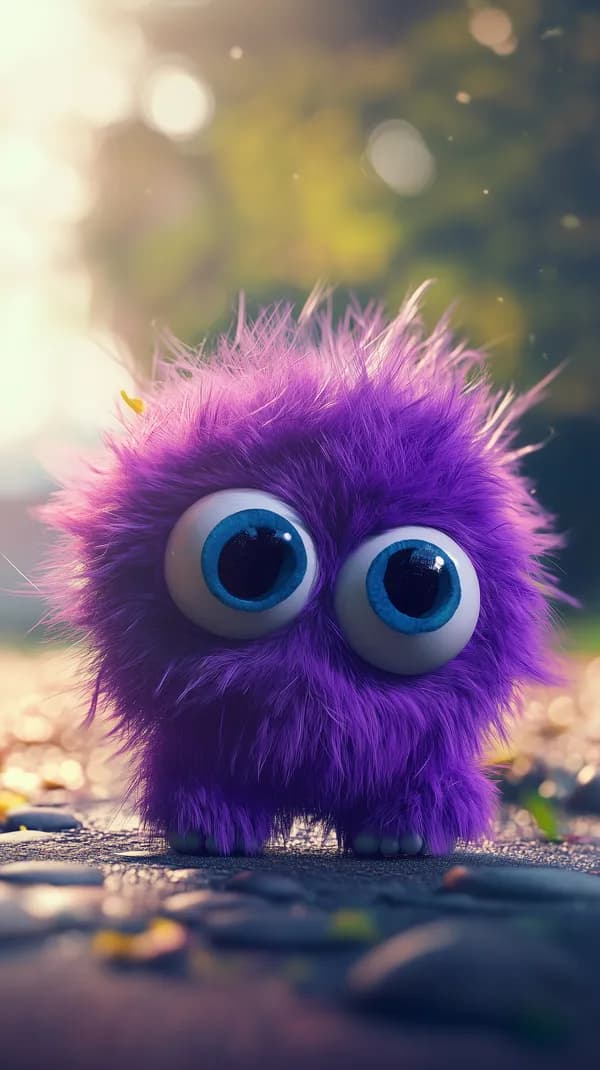 Cute Purple Furry Monster Wallpaper with Big Blue Eyes - HD Wallpaper, 4k Background Image