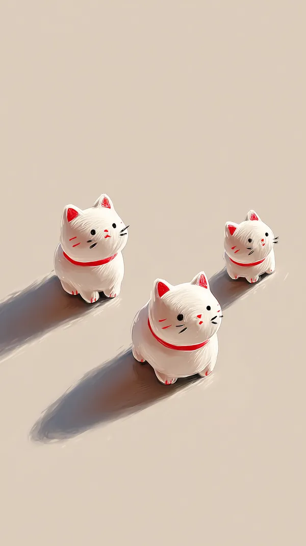 Whimsical White Cat Figurines in Red Collars Wallpaper - HD Wallpaper, 4k Background Image